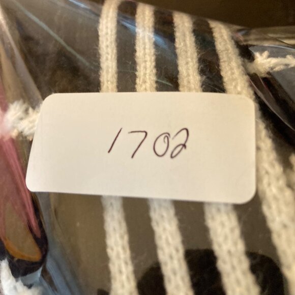 Womens Cato Striped V Neck Bow Button Cardigan S Acrylic Black White - Picture 9 of 9